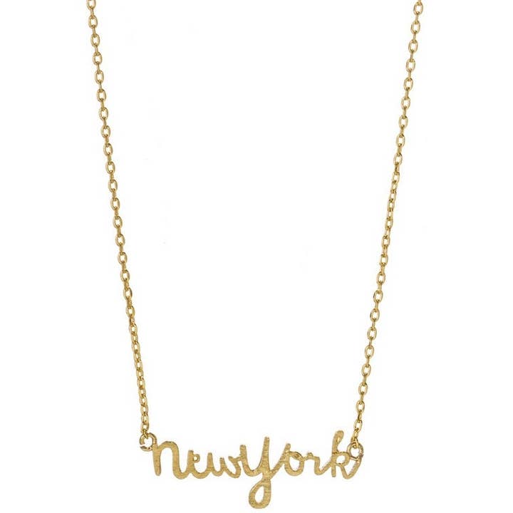 GOLD NEY YORK SCRIPT NECKLACE for wholesale on Faire
