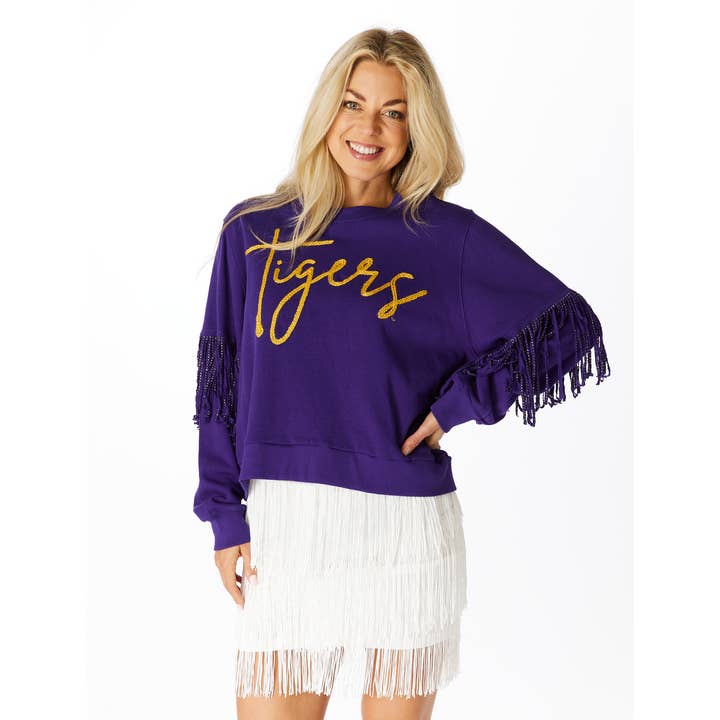 The Tigers Sweatshirt met franjes | Paars voor wholesale door Stewart Simmons