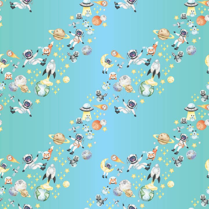 Papier cadeau écologique Caught in a Space Ride pour la vente par Waterleaf Paper Co.