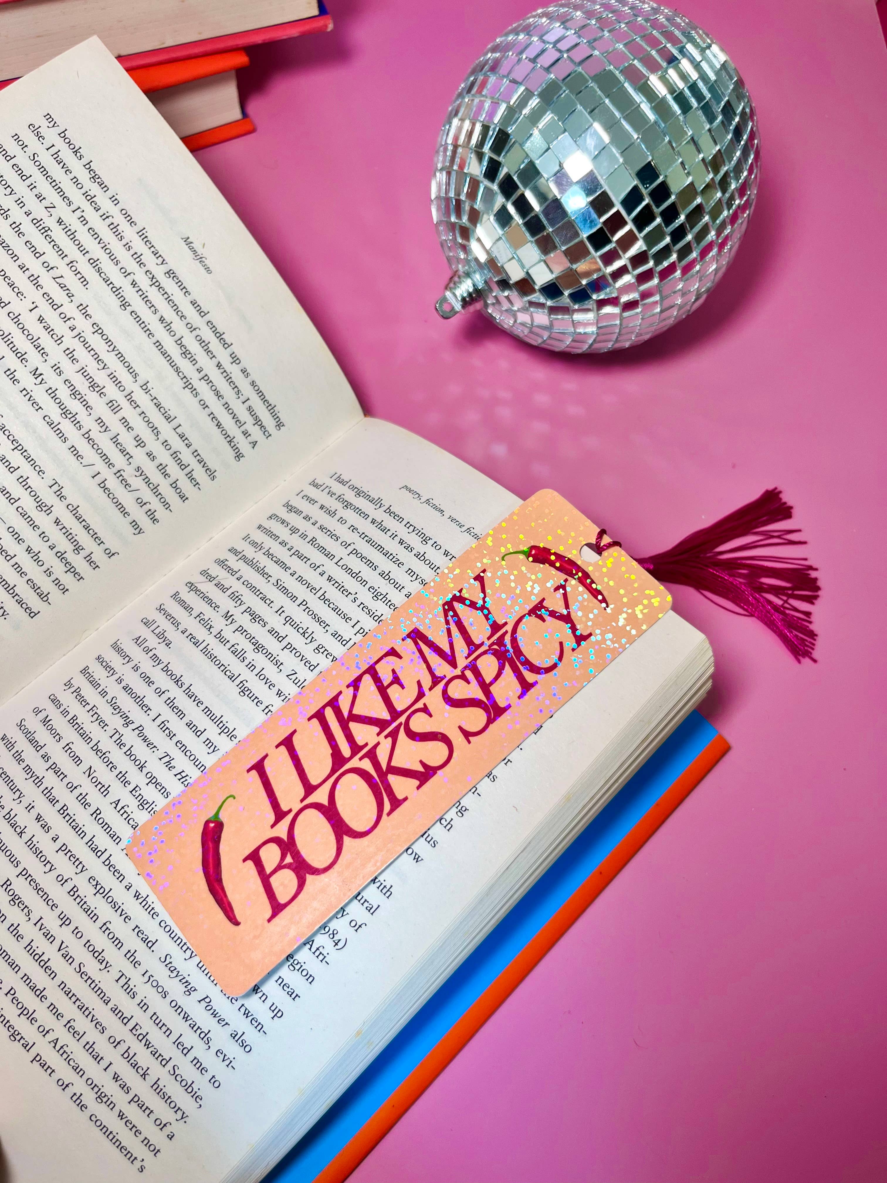 by Rosybum – wholesale Bookmark – I Like My Books Spicy Holographic Tassle Bookmark -Romantasy9