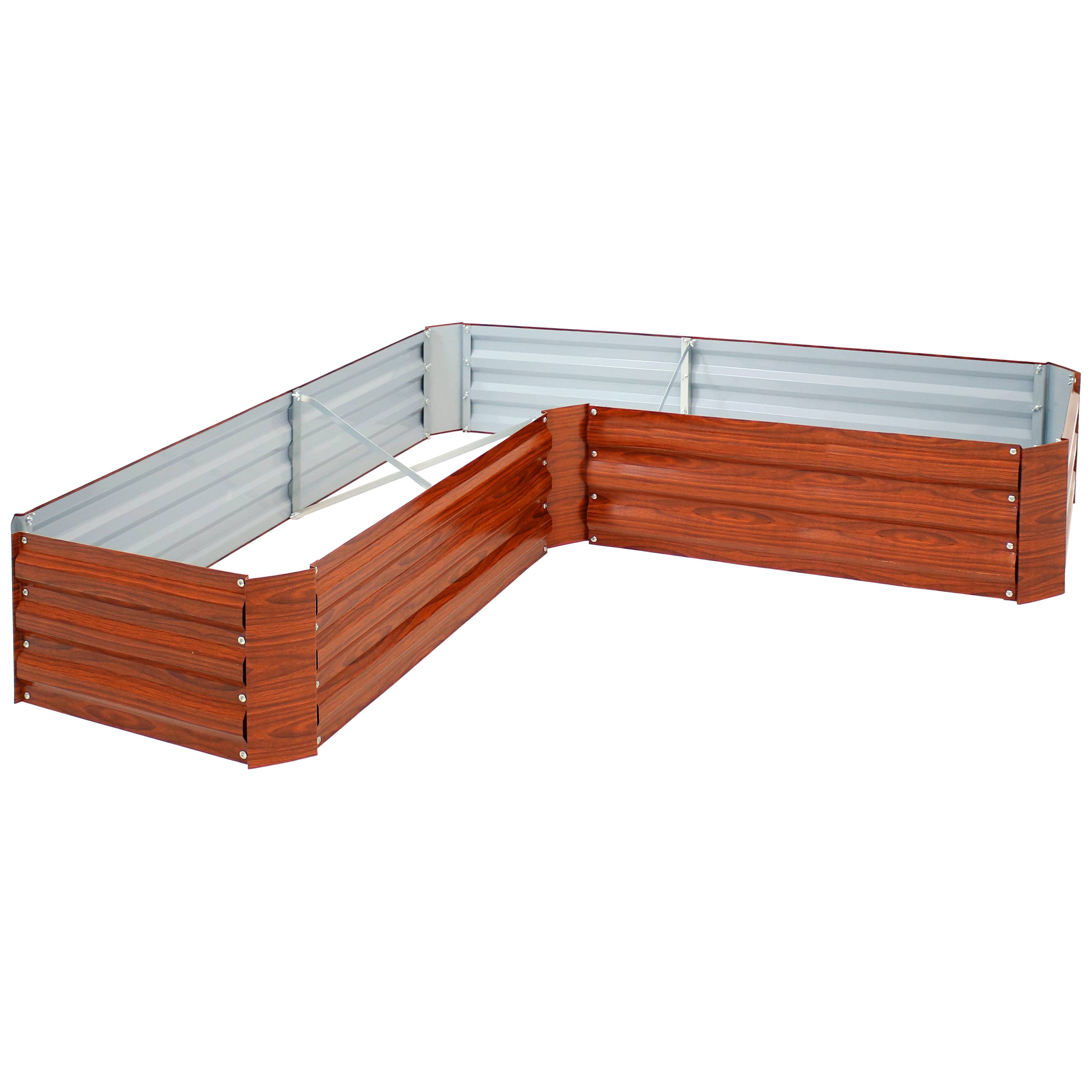 Sunnydaze Decor - Wholesale Planter Box - Steel L-Shaped Raised Garden Bed - 59.5 in - Woodgrain9