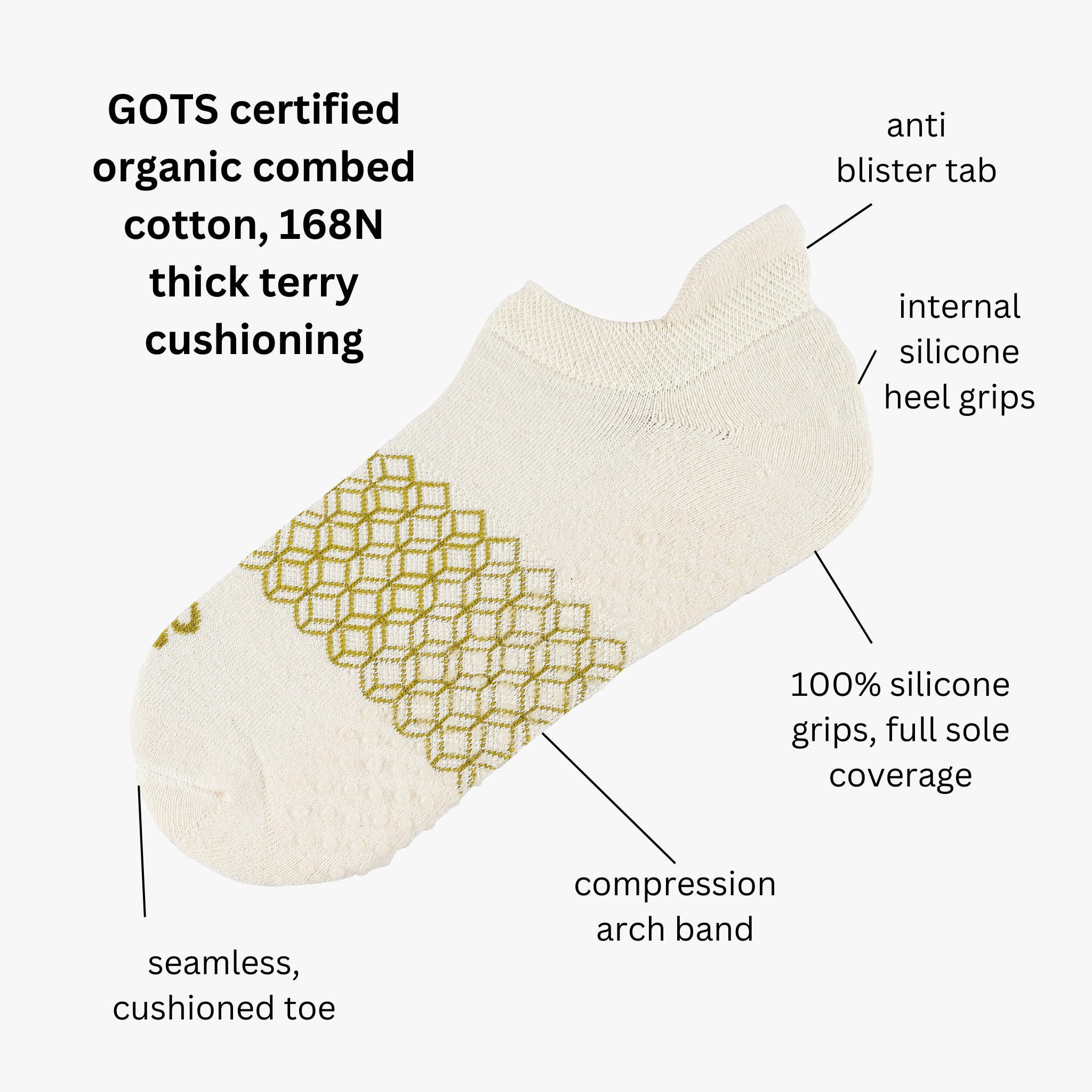 Off White Pilates Grip Socks (Ankle) by hipSwan | GOTS Organic Cotton for wholesale on Faire1