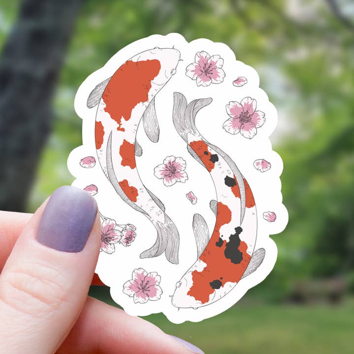 Koi Fish Sakura Blossom Sticker - 3" for wholesale by Mimic Gaming Co