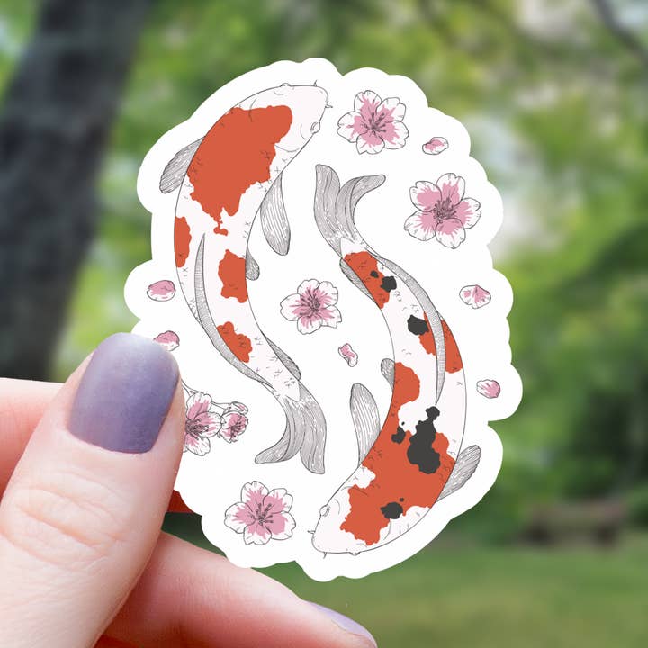 Koi Fish Sakura Blossom Sticker - 3" for wholesale by Mimic Gaming Co