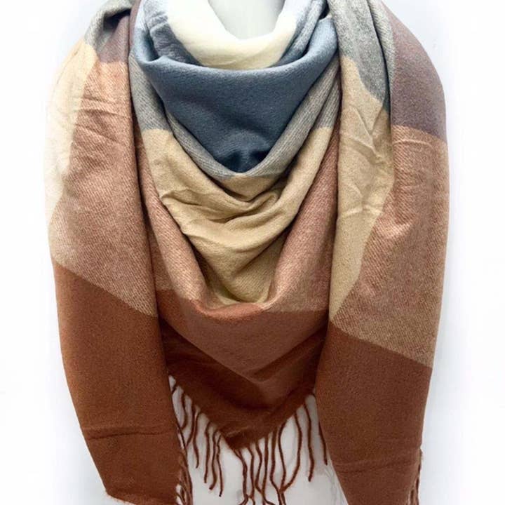 LINETA - Wholesale Sjaal - Dames - HG-35 Grote vierkante sjaal met ruitpatroon en lange franjes13