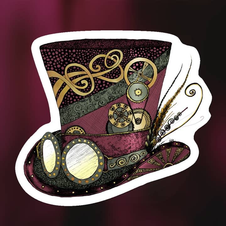 Katekreates - Vente Autocollant - Chapeau haut de forme Steampunk avec lunettes, autocollant victorien1
