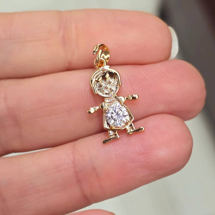 Fui fui jewelry llc - Wholesale Kids Necklace - Kids - Oro Brasilero 14K Gold Filled Boy & Girl Necklace with 2mm Chain and Crystal Eyes 16Dijes de niño y niña