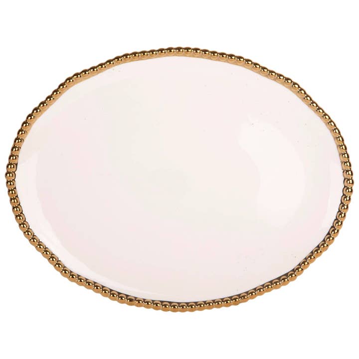 BANDEJA OVALADA DE SERVICIO DE 15" CON CUENTAS BLANCAS/DORADAS para venta al por mayor de Home Essentials