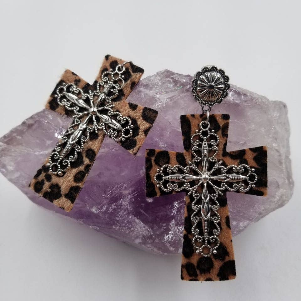 magnolia jewelry - Wholesale Dangle Earrings - Vintage Leopard Cross Earrings - Halloween1