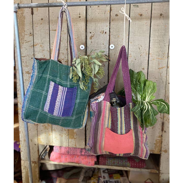 Seeds - Wholesale Tote Bag - Women's - Kantha Pocket Tote Bag | Recycled Cotton Unique