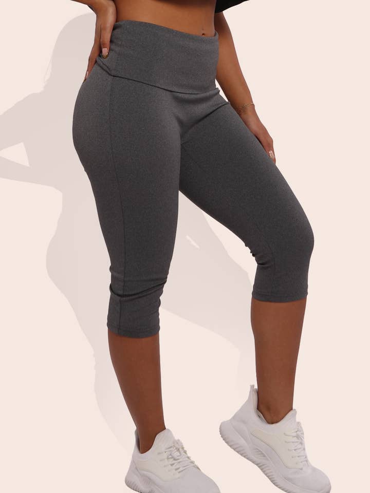 Capri-leggings med blød foldning og høj talje til kvinder for engroshandel hos REDFINCH APPAREL INC