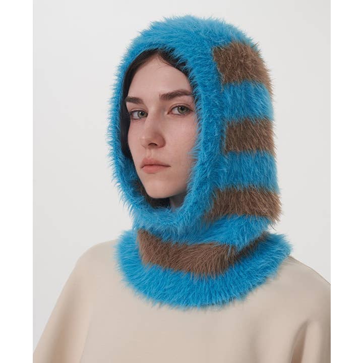 HIDDENBRAND - Wholesale Balaclava - Women's - Two-Tone Striped Imitation Mink Balaclava Hat1