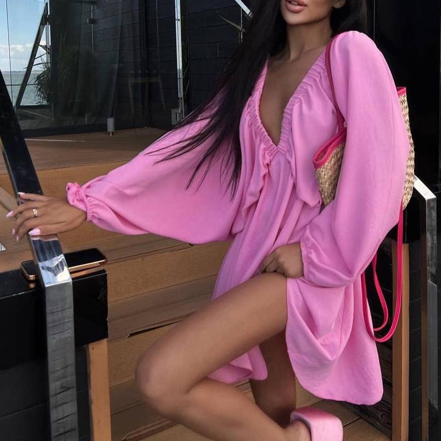 Mapcie - Wholesale Dress - Women's - FRONT AND BACK WIDE V NECK DRESS16