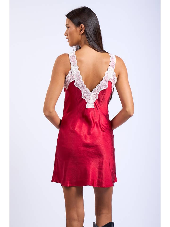 Sky to Moon - Wholesale Dress - Women's - SATIN LACE STRAP V-SHAPE OPEN BACK MINI DRESS14