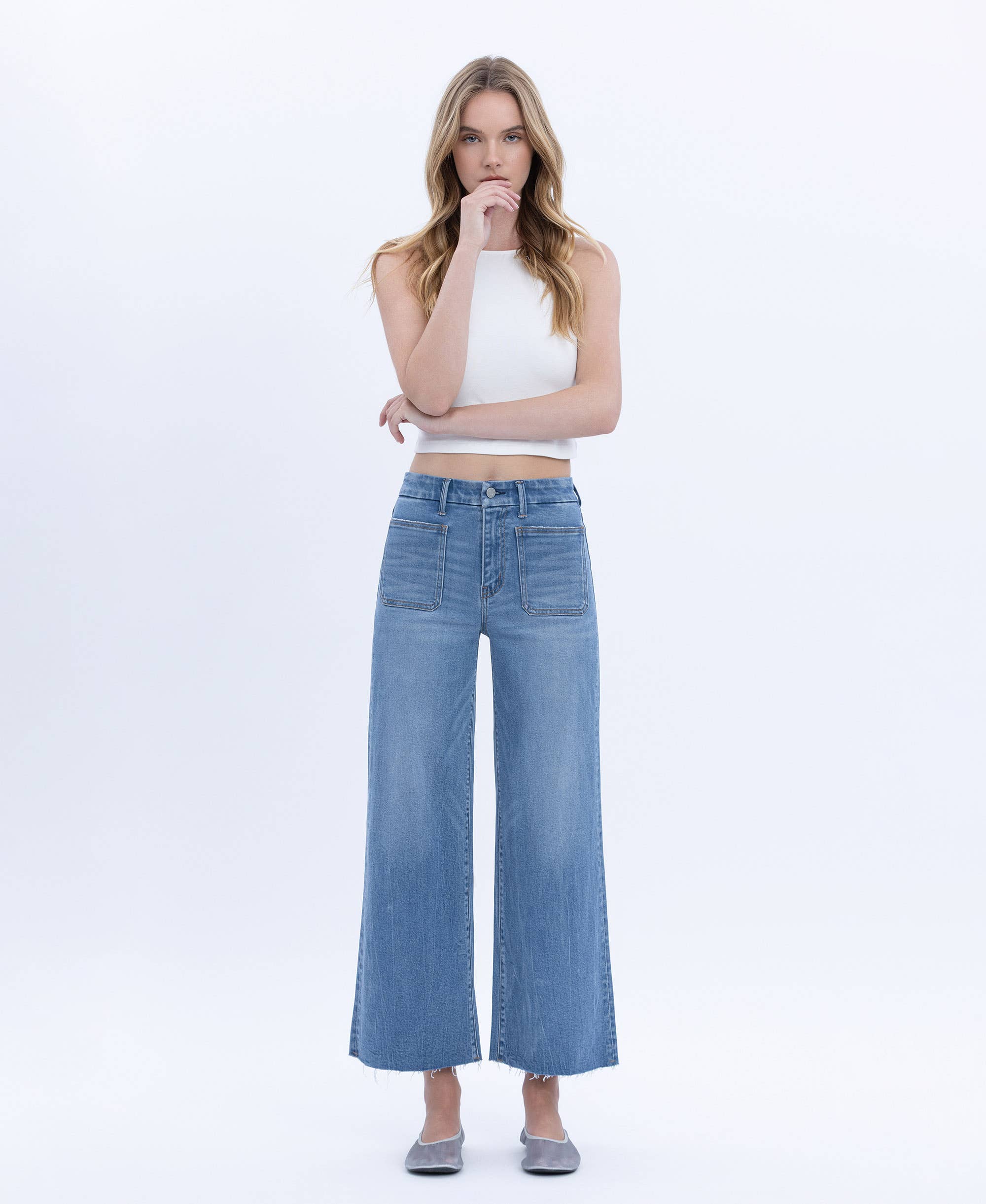 SERENE PROMISE HIGH RISE COMFORT WAISTBAND CROP WIDE JEANS T6947 for wholesale on Faire6