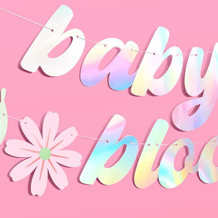 xo, Fetti - Wholesale Party Sign/Banner - Baby in Bloom Banner - Oh Baby Topper - iridescent cake topper - Baby Shower Party Decorations