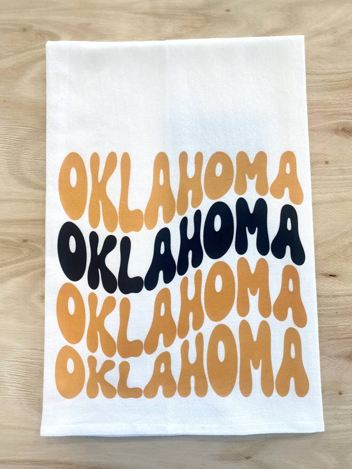Torchon à vaisselle orange Oklahoma Flour Sack pour la vente par Lenny Lane