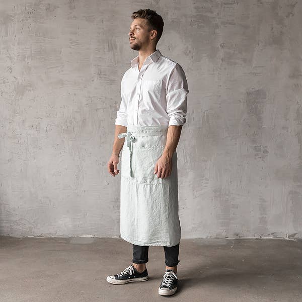 STONE WASHED MENS CHEF'S APRON ICE BLUE for wholesale by LinenMe