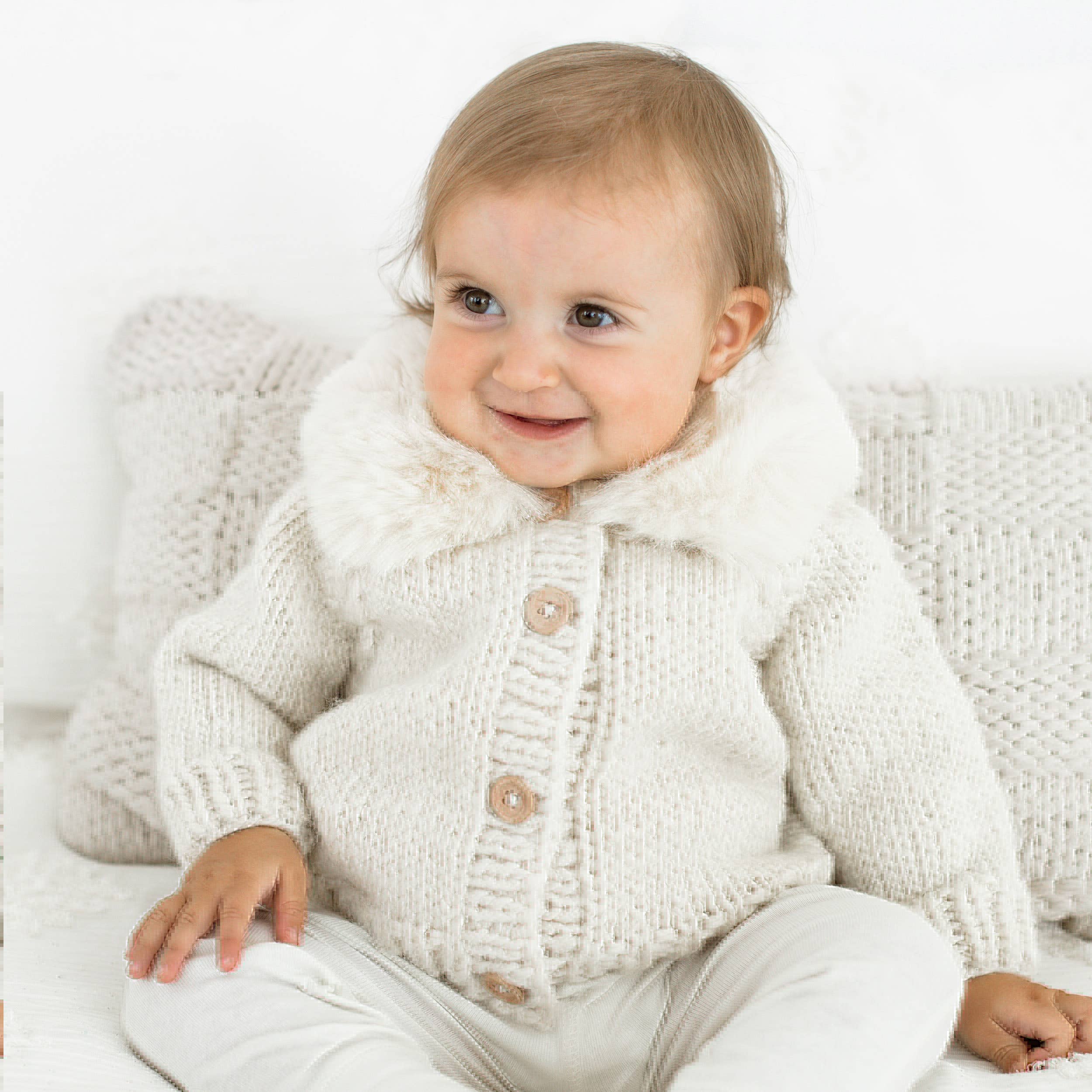 Huggalugs - Wholesale Cardigan - Baby - Fur Collar Natural Cardigan Sweater Baby & Toddler1