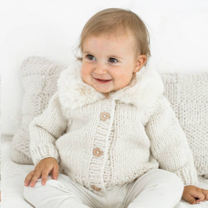 Huggalugs - Wholesale Cardigan - Baby - Fur Collar Natural Cardigan Sweater Baby & Toddler1