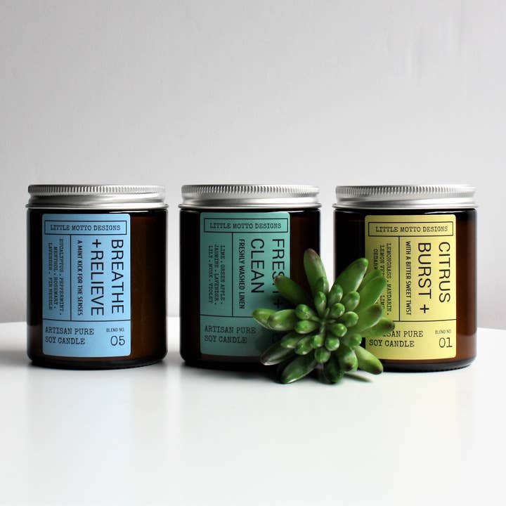 Little Motto Designs - Wholesale Jar/filled candle - 7 FRAGRANCES | 2 SIZES | Amber Boxed Candle Jar | Brights7
