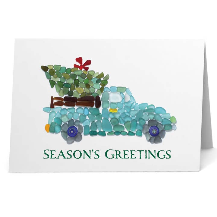 Etched by the Sea, Inc. - Wholesale Season's Greetings Card - Sea Glass Pickup Truck Season's Greetings Holiday Card