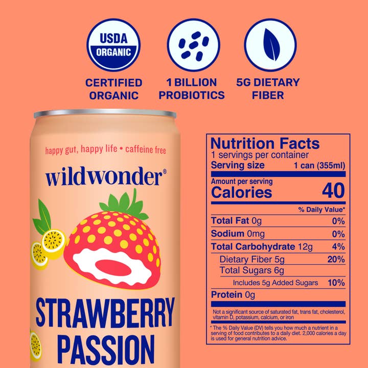 wildwonder - Vente Eau gazeuse - Boisson pétillante prébiotique et probiotique saveur fraise passion2