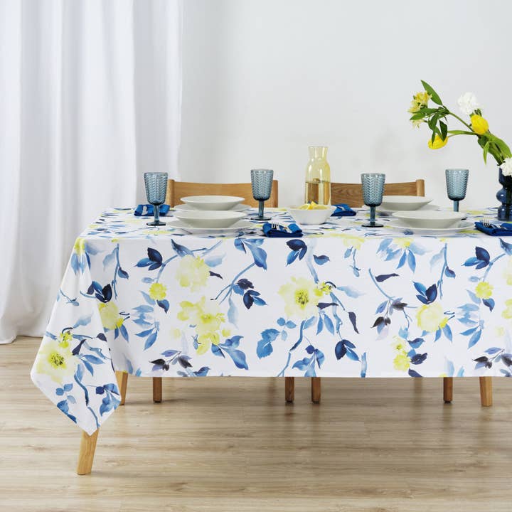 Flammeafvisende voksdug i 100% bomuld med Leeds Blue blomster for engroshandel hos SG HOGAR