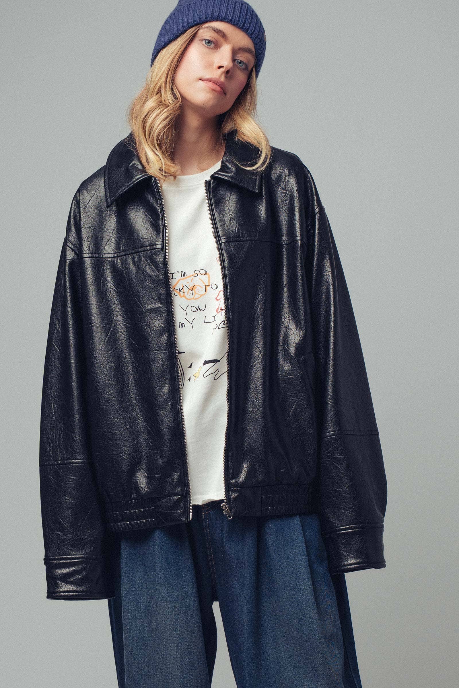 BLACK City Muse Oversized Leather Jacket for wholesale on Faire3