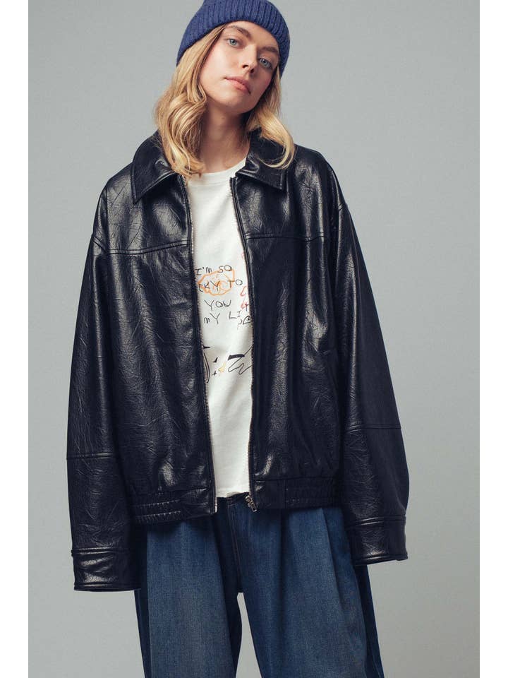 BLACK City Muse Oversized Leather Jacket for wholesale on Faire3