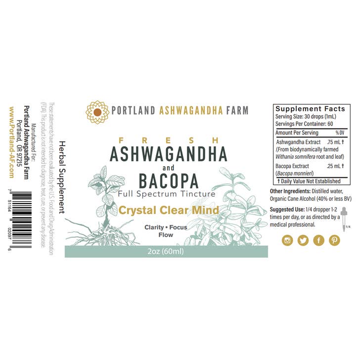 Portland Ashwagandha Farm - Venta al por mayor Tinturas - Ashwagandha Bacopa - Tintura de espectro completo2