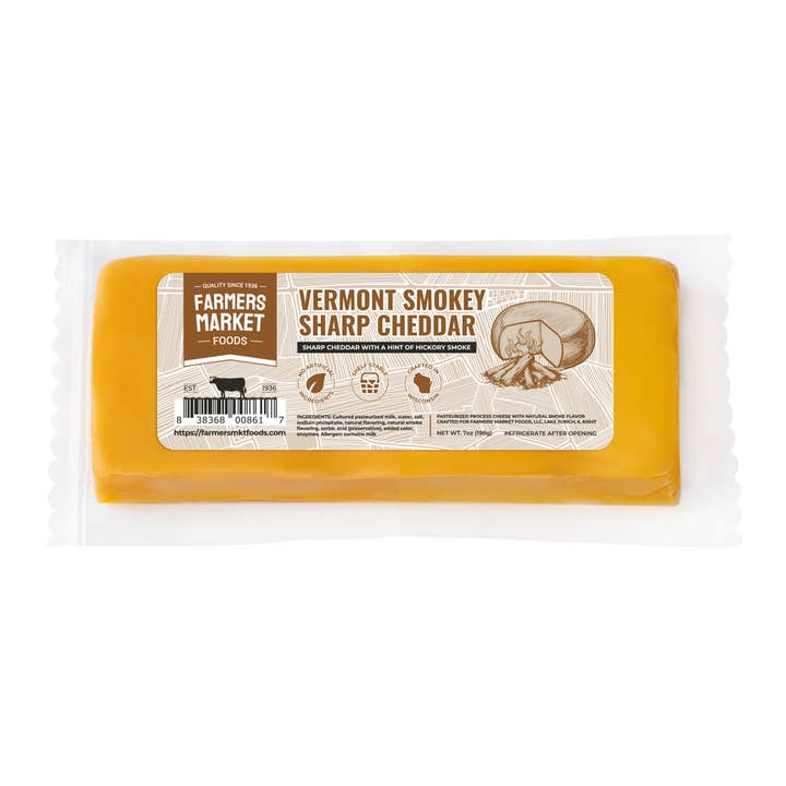 Farmers' Market Foods - Wholesale Cheese - Vermont Smokey Sharp Cheddar 7oz (Shelf Stable)