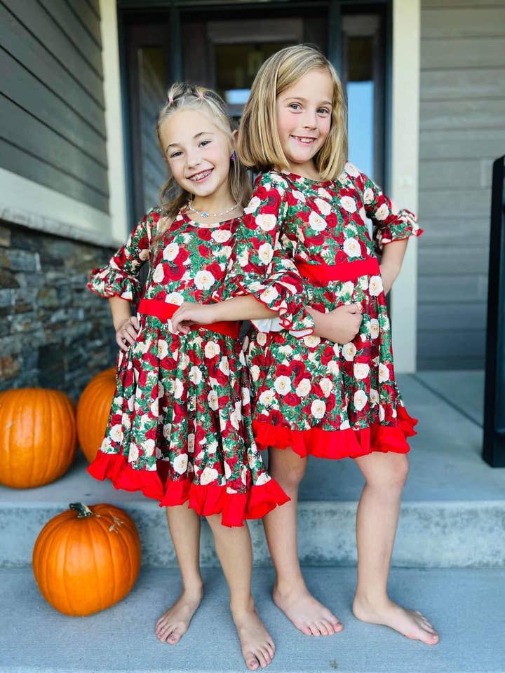 Christmas Rose Twirly Dress for wholesale by Little dress shoppe