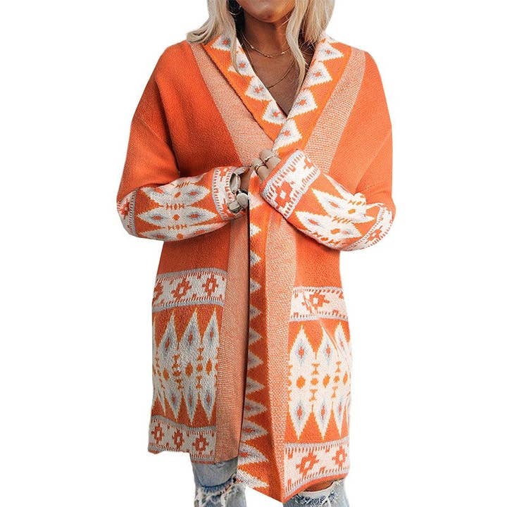 Strikket cardigan med jacquardmønster for engroshandel hos kycozy