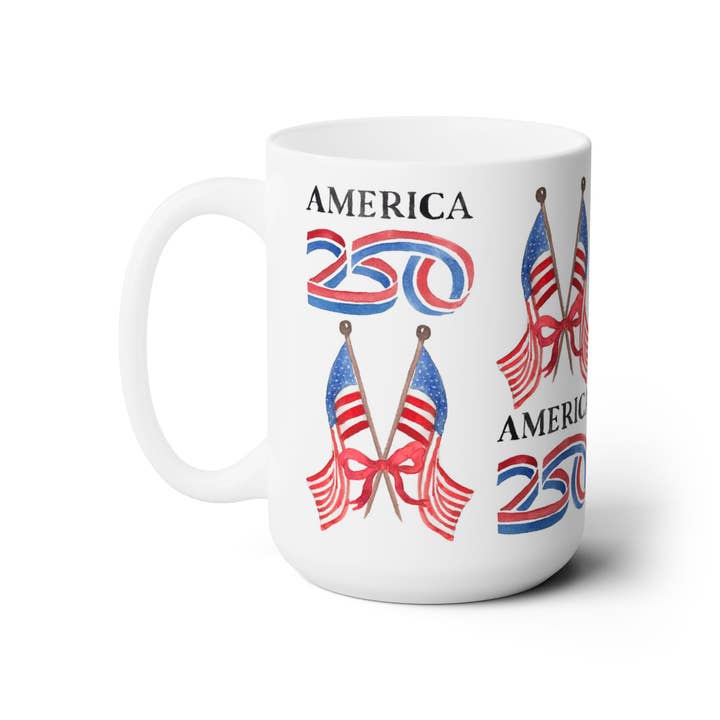 The Muddy Dog - Wholesale Coffee Mug - America250® Patriotic Flags Ceramic Mug2