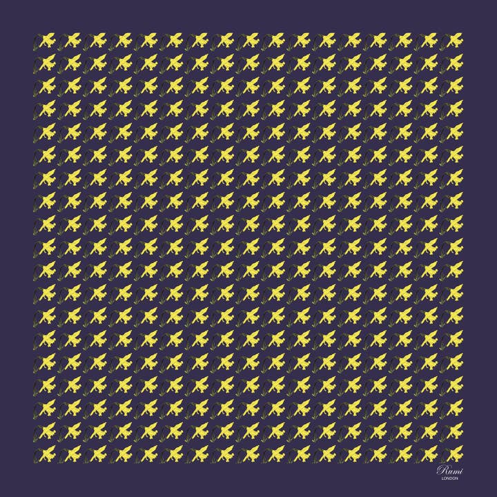 Daffodils Silk Pocket Square - Blue for wholesale by RUMI