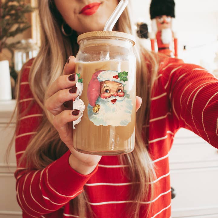 Gia Roma - Venta al por mayor Vaso/copa - Tazas de cristal para café navideñas con pajitas y tapa de madera, diseño de copos de nieve45