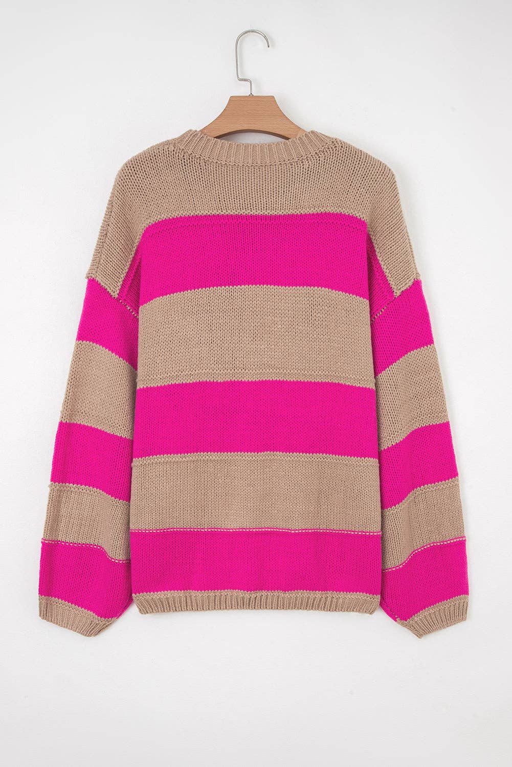 PRETTY BASH - Wholesale Knit Sweater - Women's - Plus Size Stripe Colorblock Drop Shoulder Sweater10