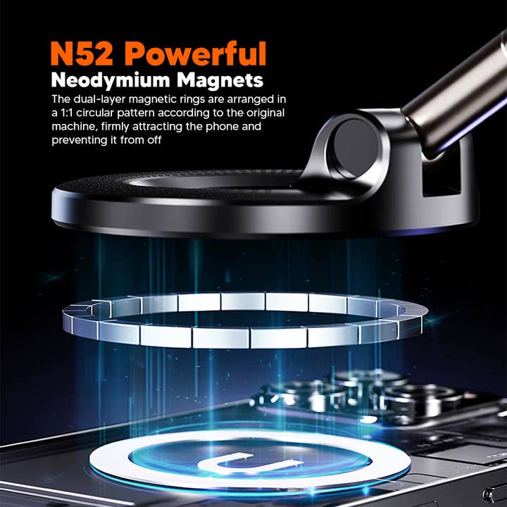 Mtistanbul LTD - Vendita all'ingrosso Supporto per telefono/tablet - Supporto Magnetico per Telefono Regolabile a 360° – Base a Ventosa e Design Pieghevole4