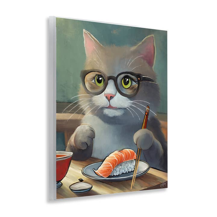 Stupell Industries - Wholesale Wall Decor - Kids & Baby - Cat Eating Sushi Wall Plaque Art1