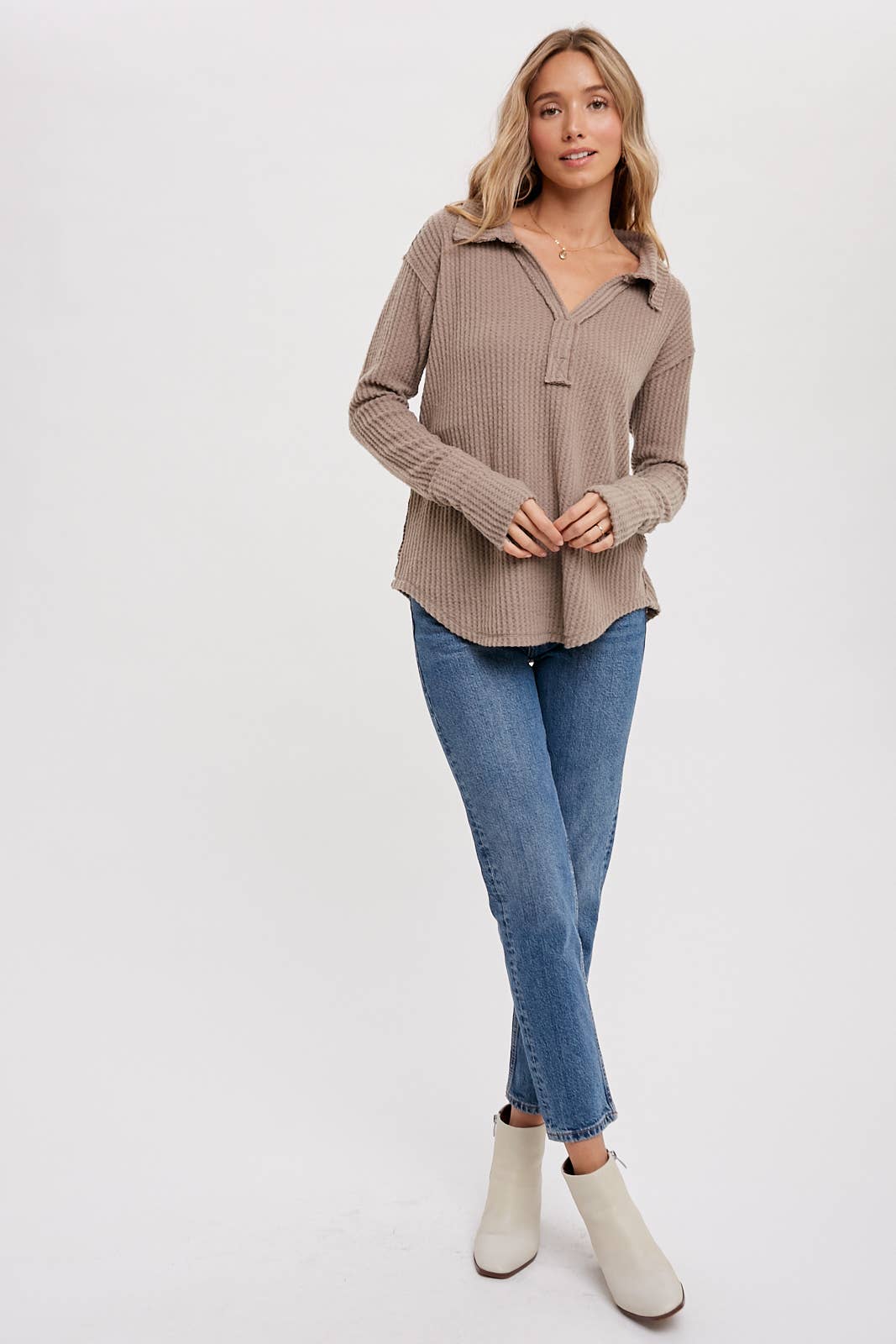 Bluivy - Wholesale Knit Top - Women's - BRUSHED WAFFLE HENLEY TOP13