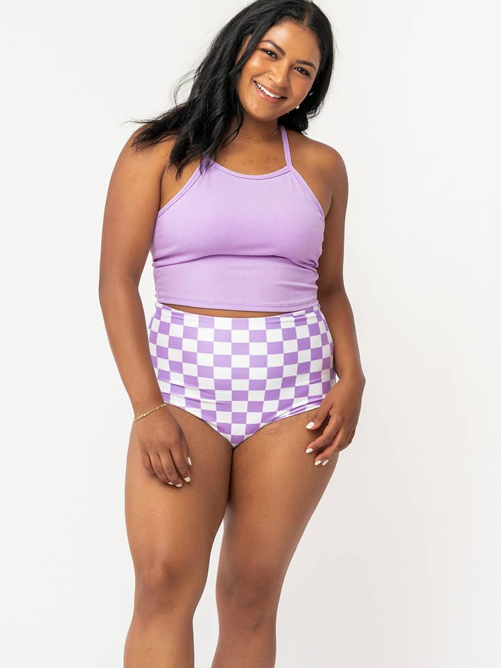 Purple High Rise Ribbed Swim Top for wholesale by Coral Reef Swim
