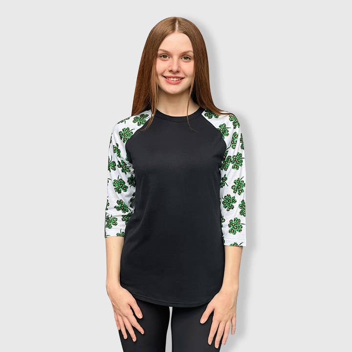St. Patrick's Clover Cheetah Black Polyester Top for wholesale by ILTEX Apparel