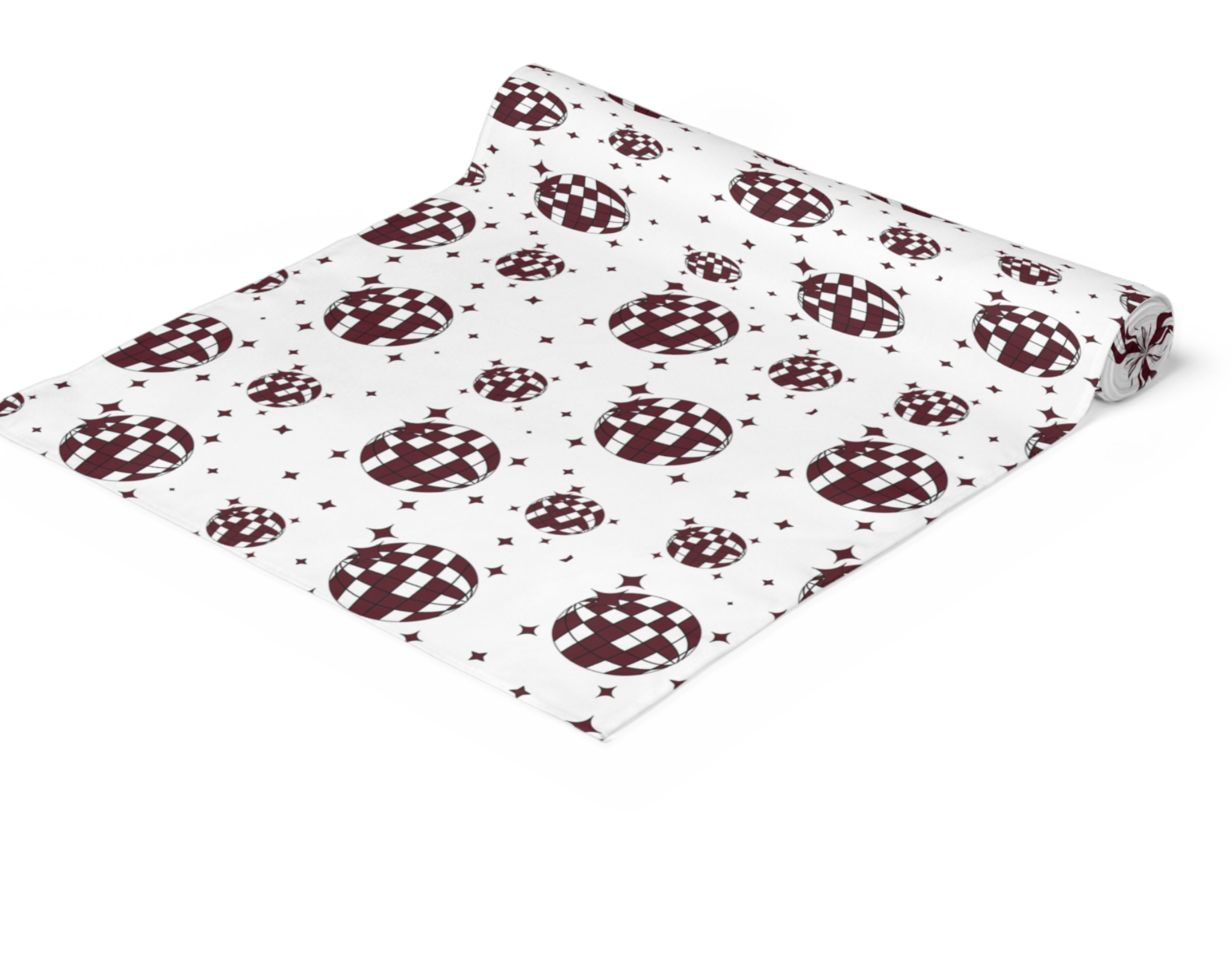 Hey Y'all Party – wholesale Disposable table cover/runner – Disco Ball Maroon and White Paper Table Runner 1
