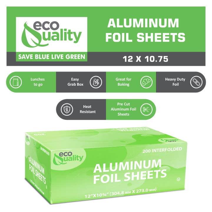 EcoQuality - Wholesale Baking Sheet/Mat - Aluminum Pre Cut Foil Pop up Sheets Premium 12"x10-3/4"