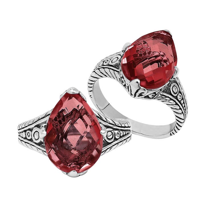 AR-8103-GA Sterling Silver Garnet Quartz Teardrop Royal Heritage Ring for wholesale by Bali Designs