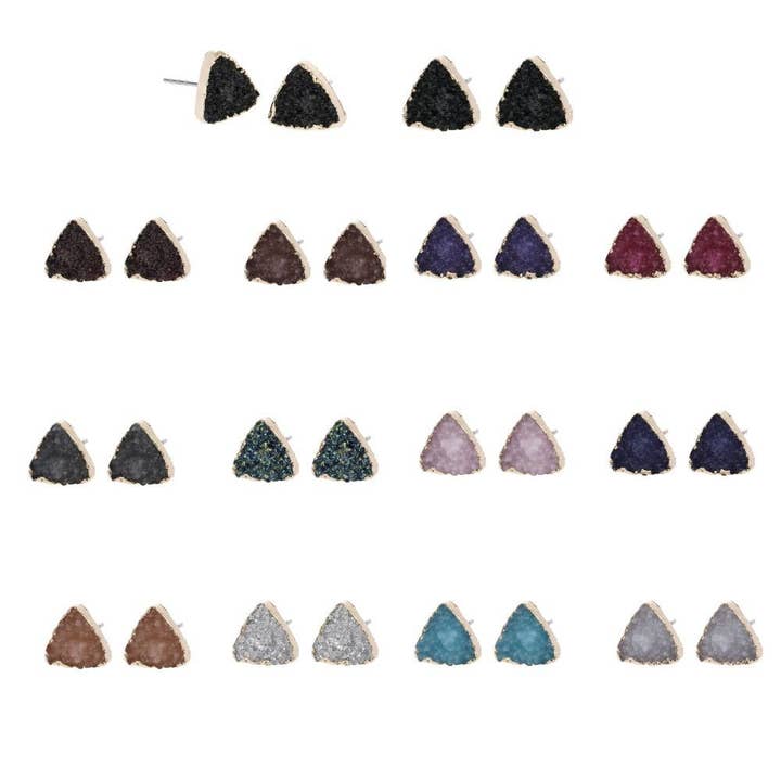 TRIANGLE DRUZY STUD EARRINGS for wholesale by DOBBI