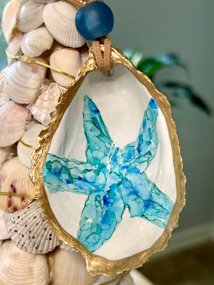 Starfish - handpainted oyster ornament for wholesale by Coast and Cork