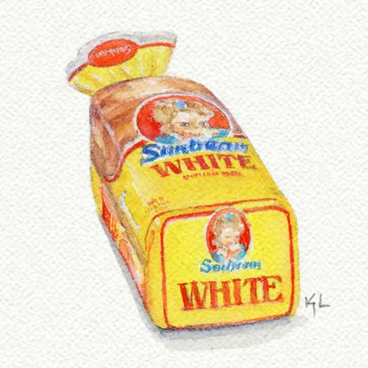 Sunbeam Bread Miniature Watercolor Painting - Art Print for wholesale by Karen Libecap Tiny Paintings