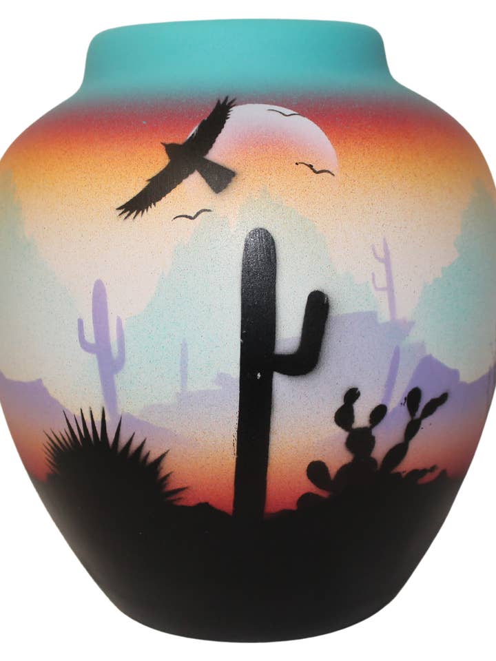 43090 Colorful Sonora` 6 1/2 x 7 1/2 Jar w/Lid for wholesale by Cedar Mesa Pottery